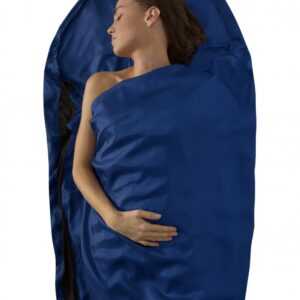 Hedvábná vložka do spacáku s kapucí Silk Stretch Liner - Mummy with Hood & Box foot Modrá