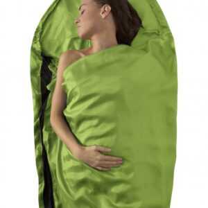 Hedvábná vložka do spacáku s kapuí Silk Stretch Liner - Mummy with Hood & Box foot Green (barva zelená)